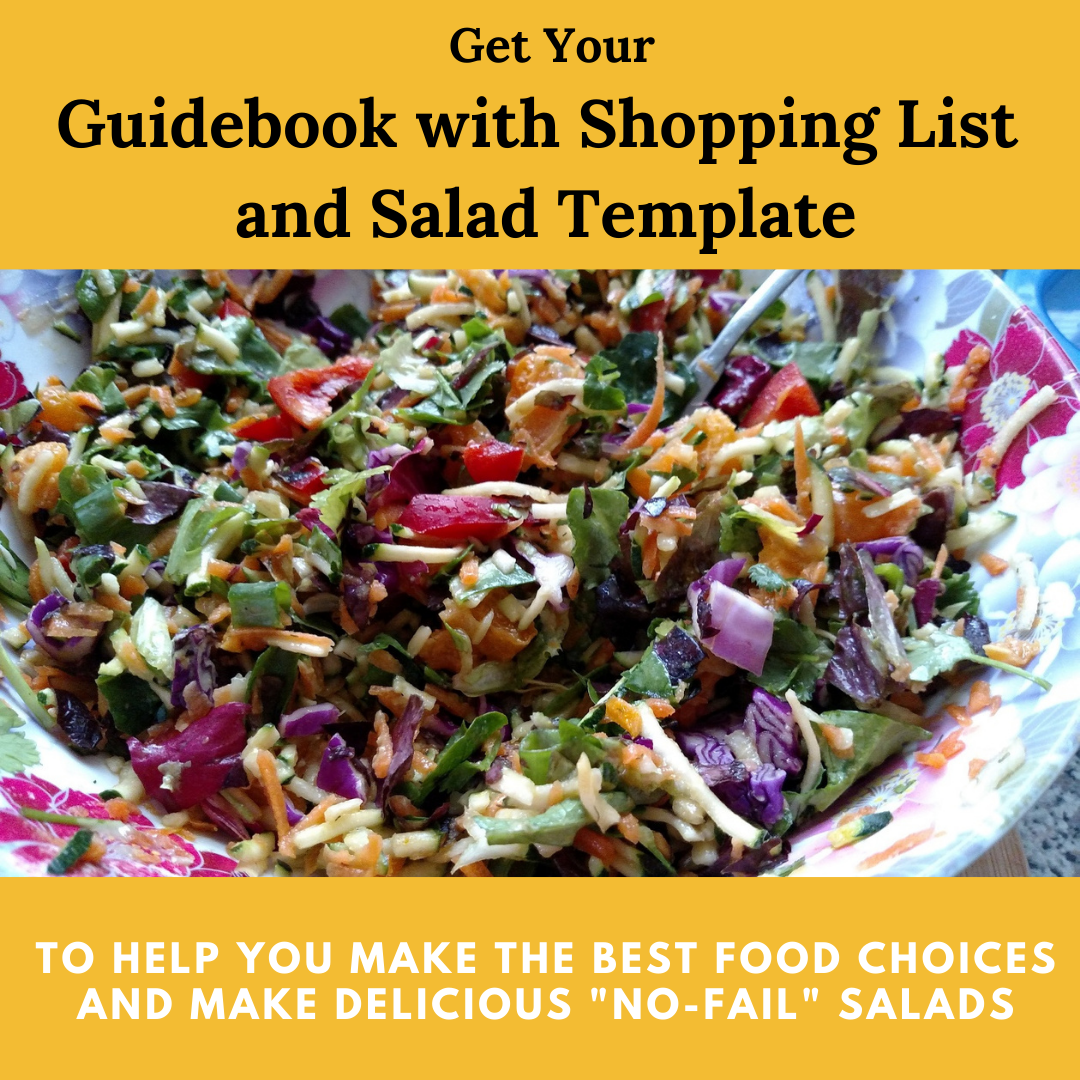 guidebook, salad template and shopping list